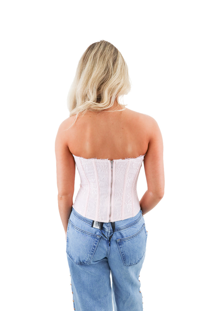 white fox pink lace/rhinestone corset NWT (s; retail $74)