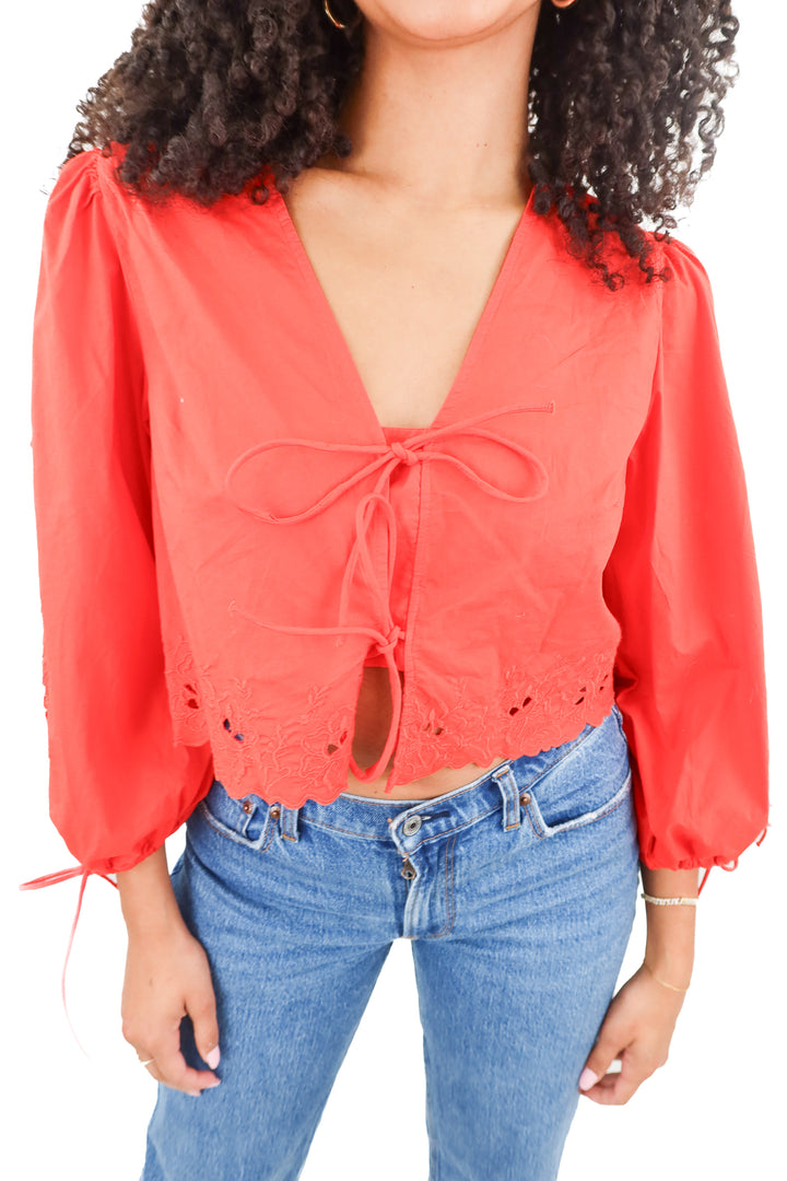 future collective red eyelet top NWT (xs; retail $38)