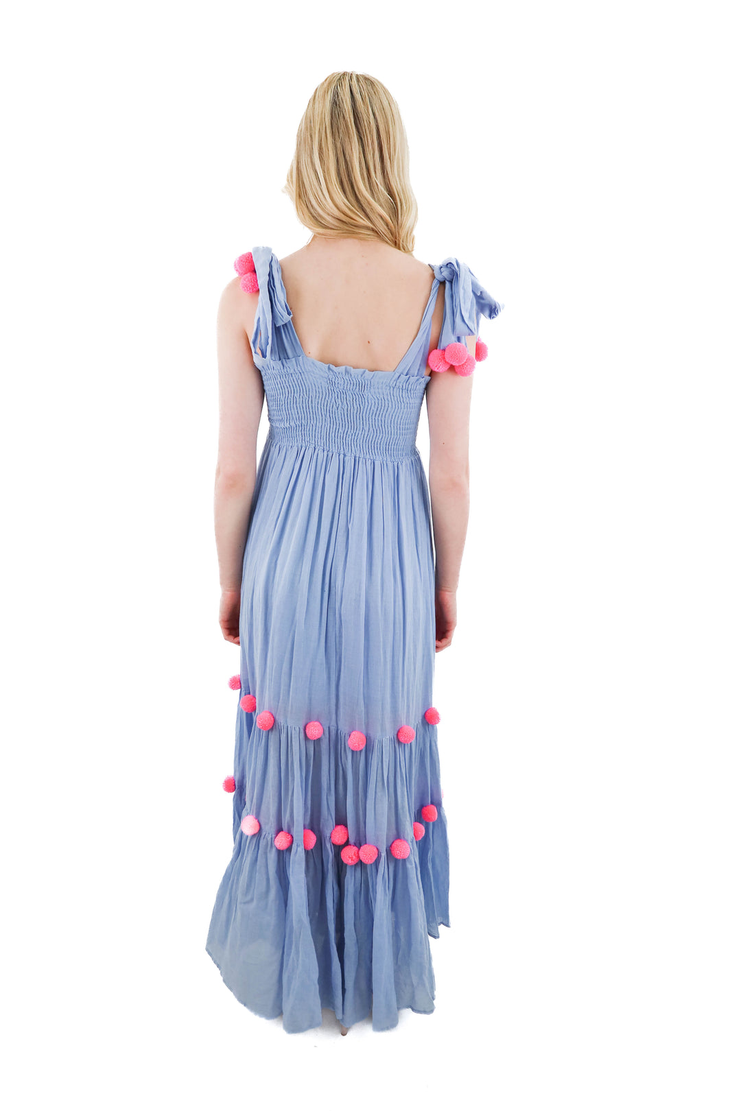 sundress blue and pink pom maxi dress (xs)
