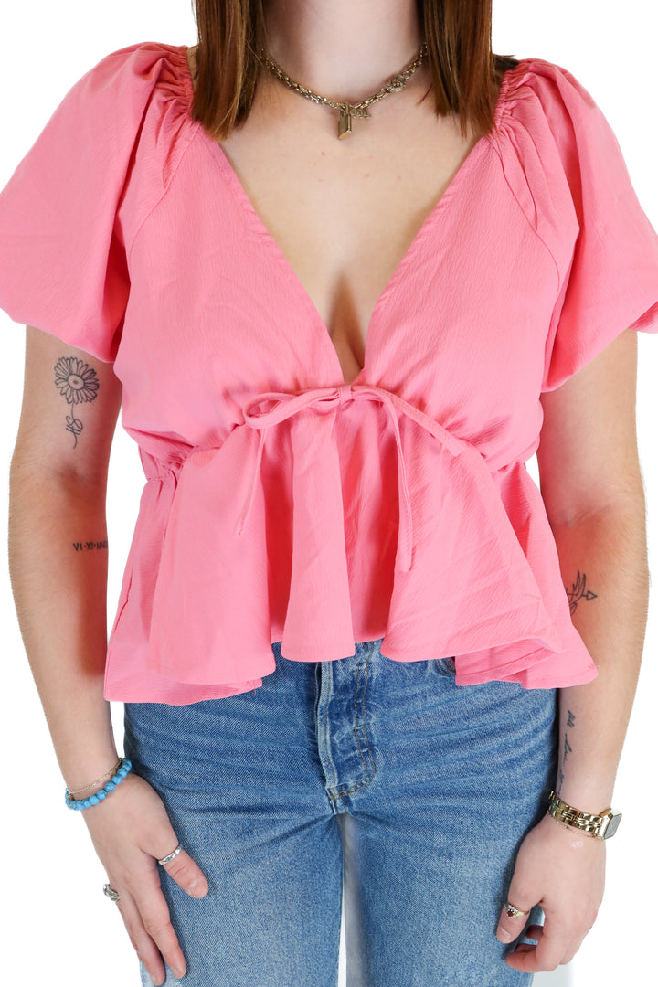 Remidoo Puff Short Sleeve Pink Top NWT (S)