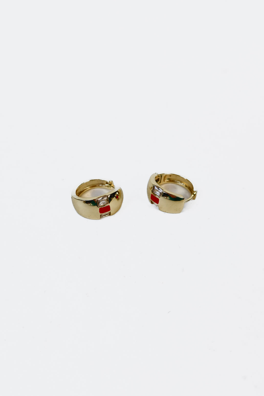 Gold/Diamond/Red Huggie Earrings