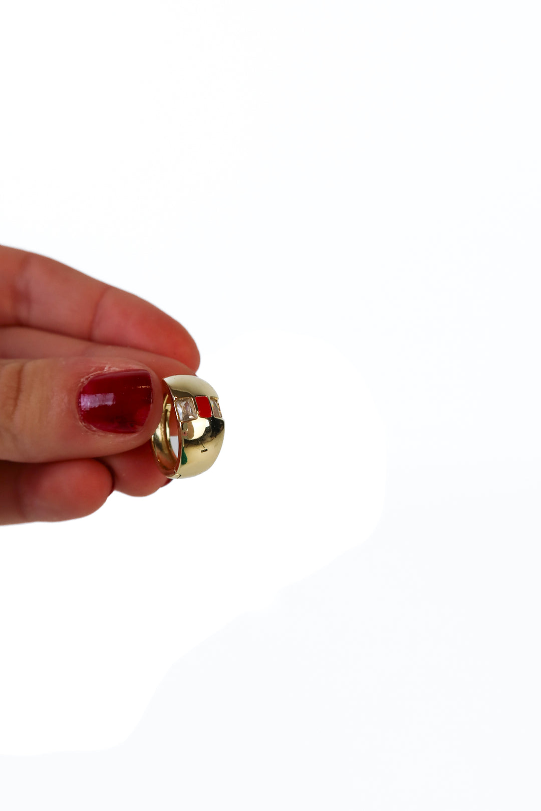 Gold/Diamond/Red Huggie Earrings