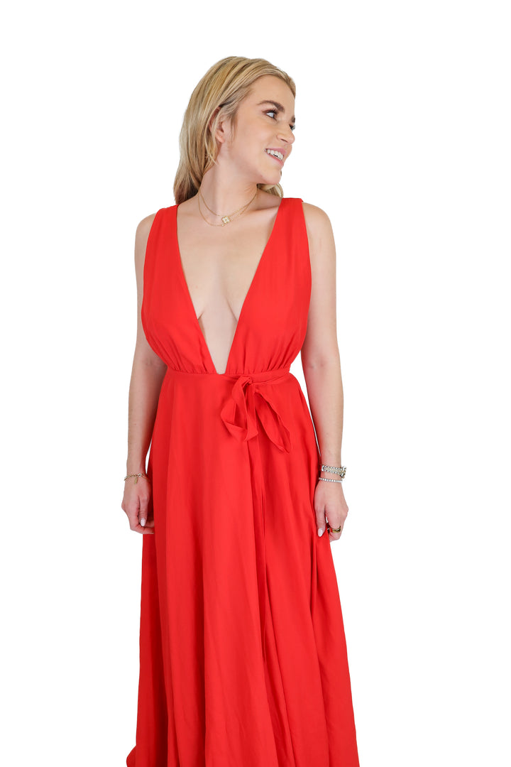 lovers and friends red wrap formal maxi dress (XS) NWT