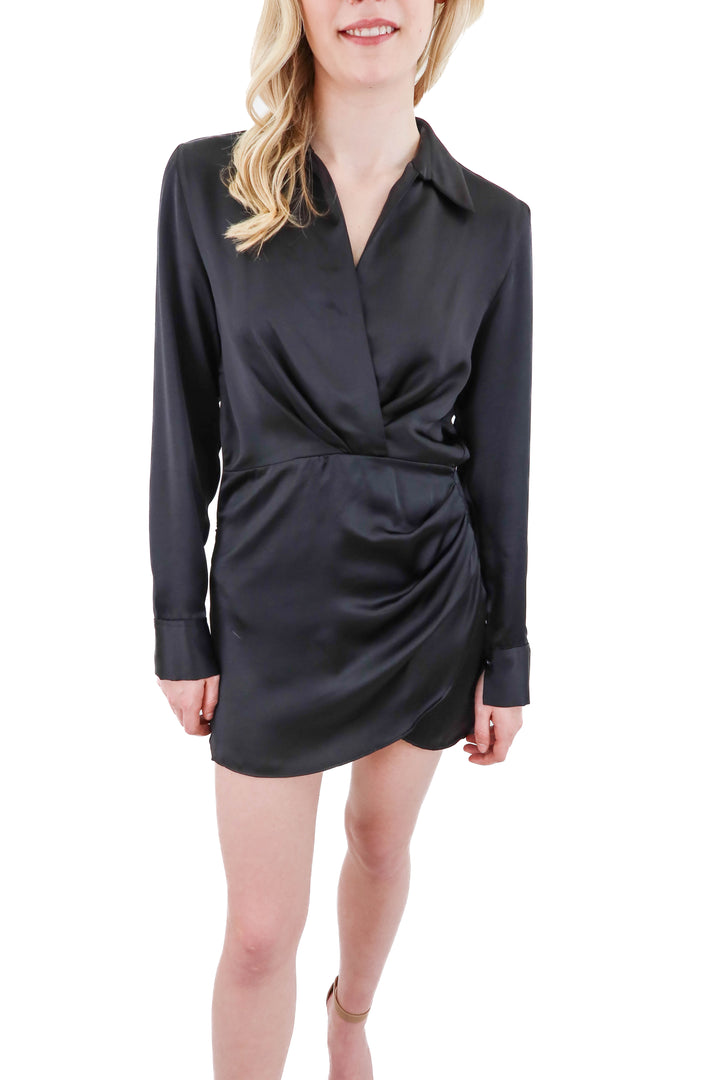 zara black satin long sleeve dress NWT (s)