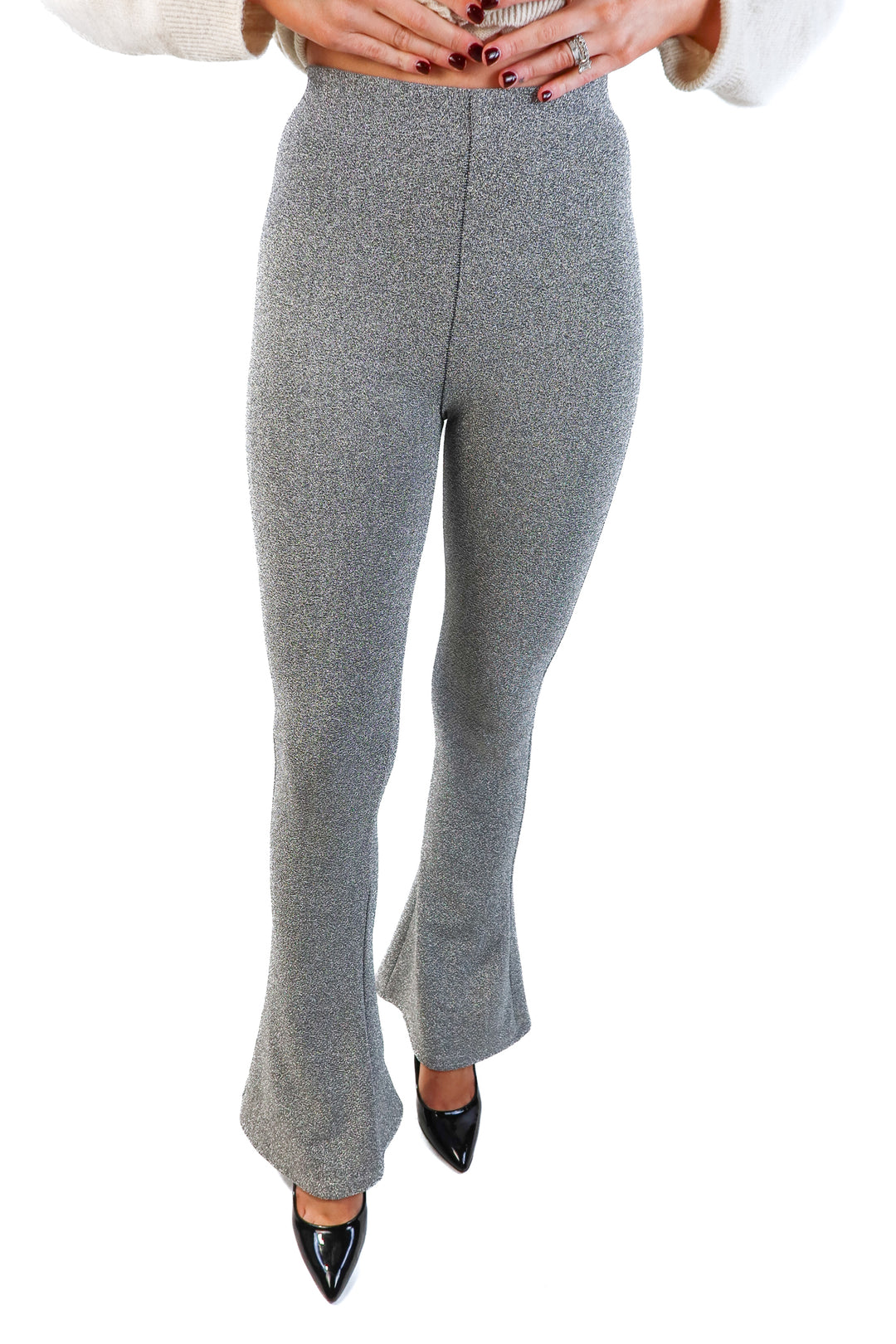 H&M silver glitter flare pants (xs)