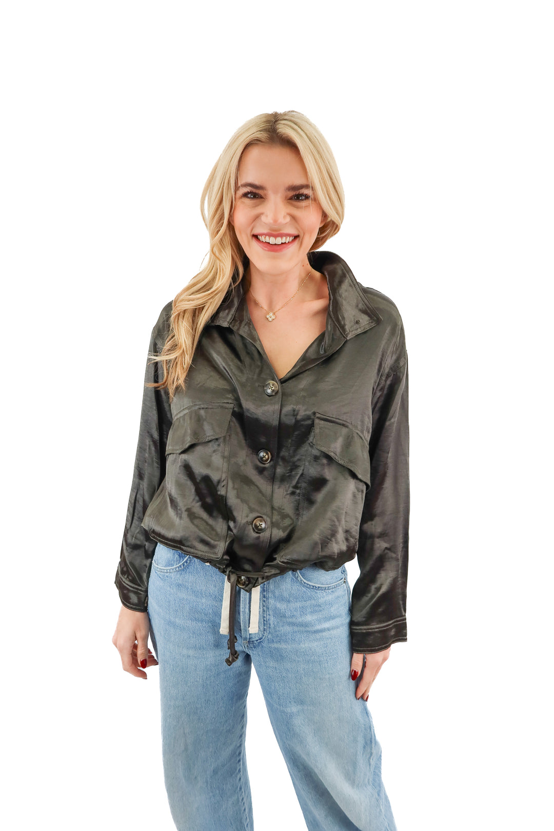 current air green satin jacket (xs)