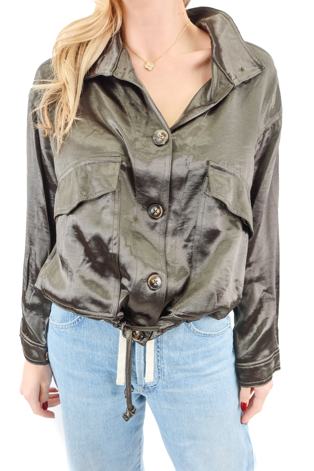 current air green satin jacket (xs)
