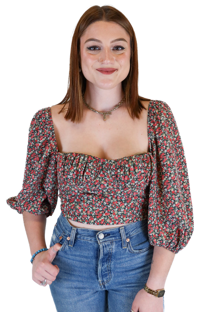 Et Clet Floral Backless Tie Crop Top(S)