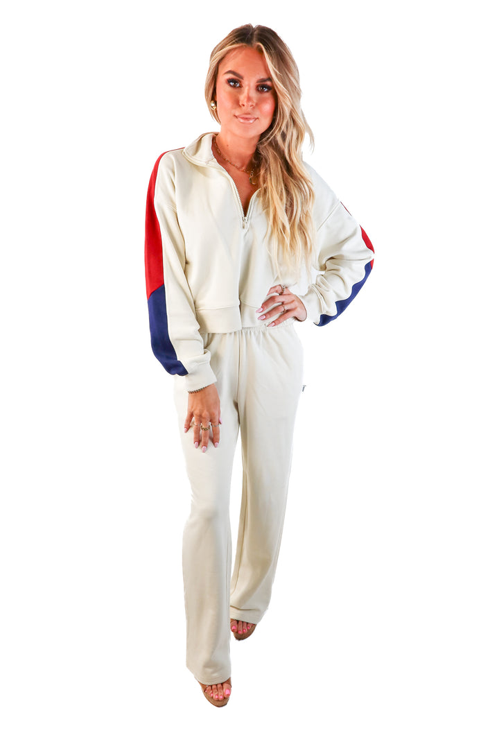 Fabletics Cream/Crimson/Navy 3 Piece Set (XS)