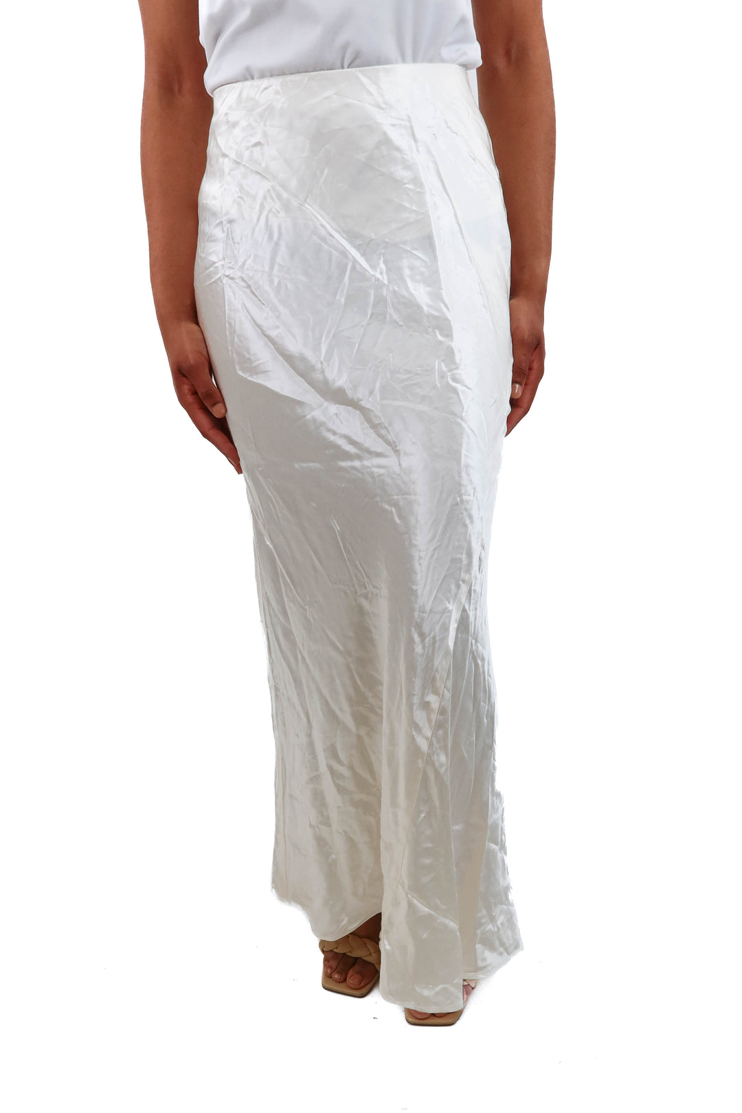 h&m white satin maxi skirt (xs)