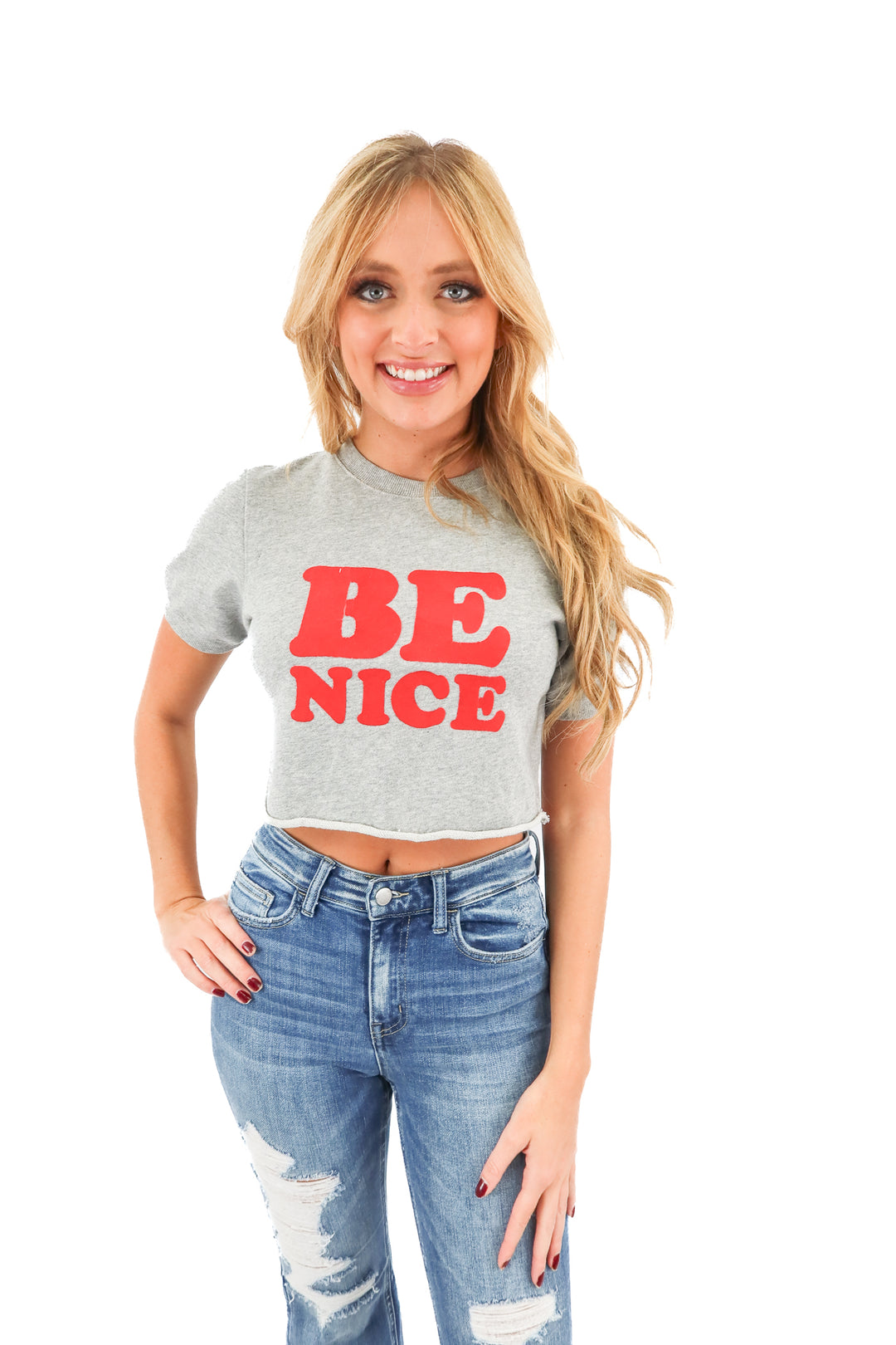 bando be nice cropped knit tshirt (xs)