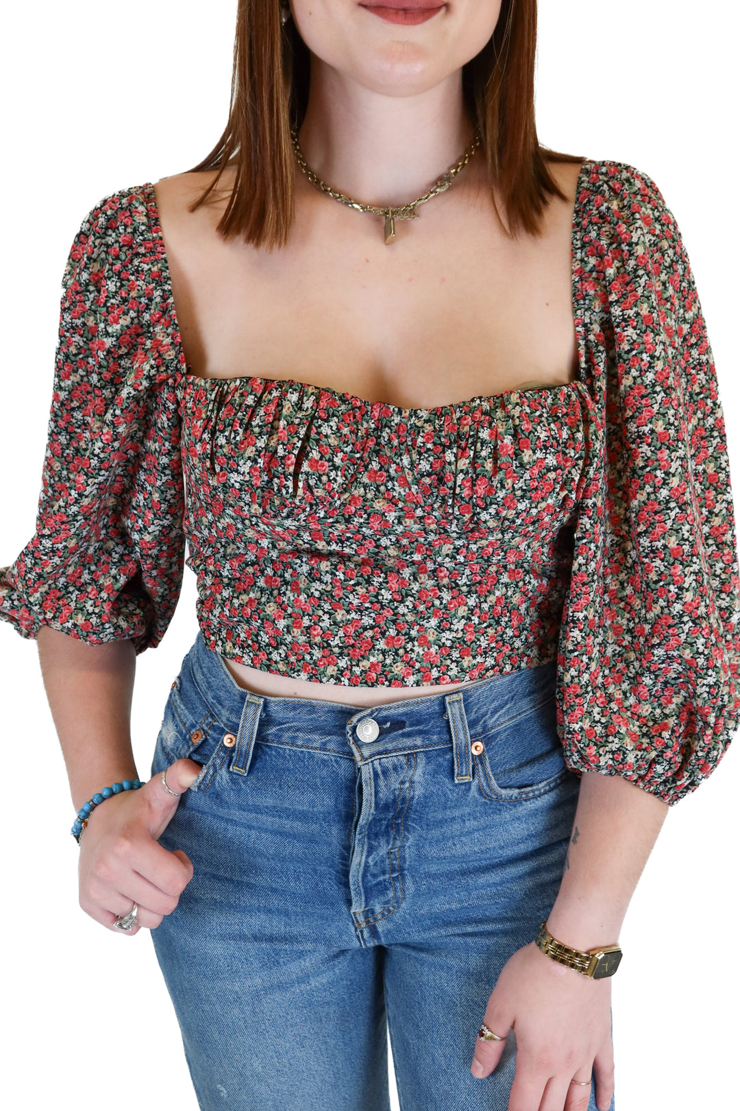 Et Clet Floral Backless Tie Crop Top(S)