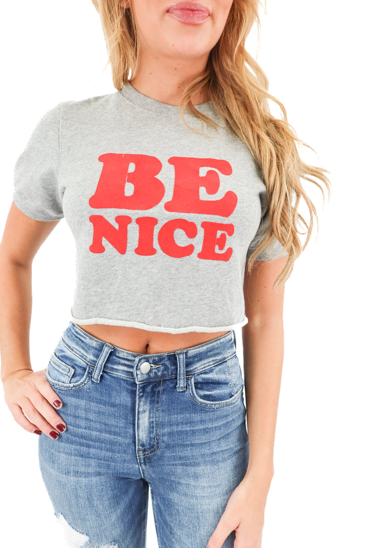 bando be nice cropped knit tshirt (xs)