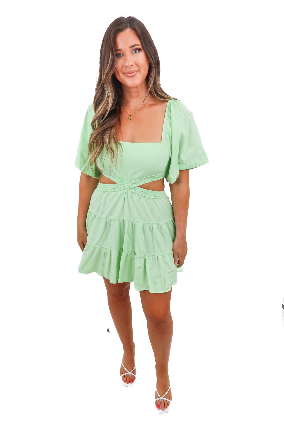 free people green cut out dress (M)