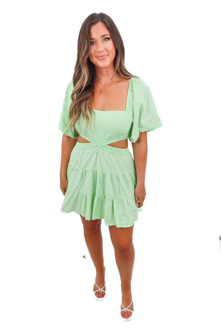free people green cut out dress (M)