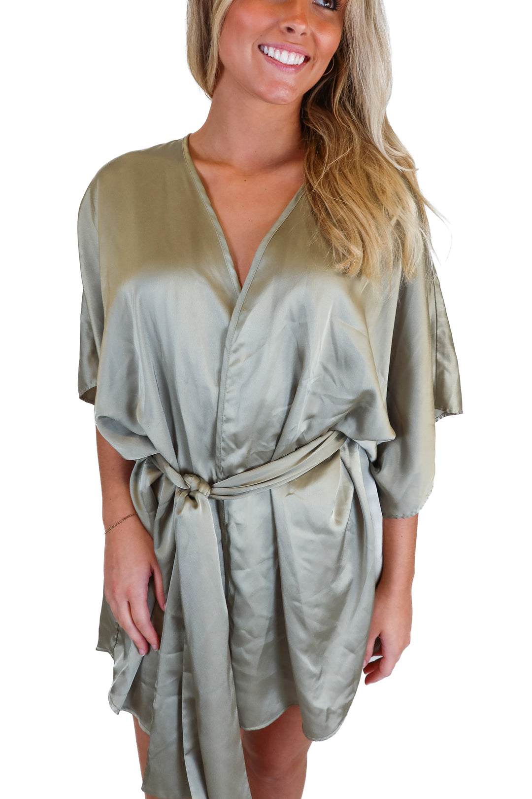 Show Me Your MUMU olive green satin robe (S)