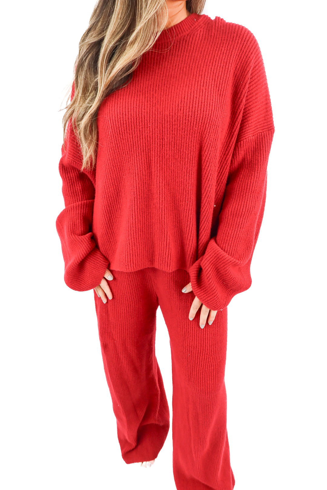 gap red knit sweater pants set (XL; retail $126)