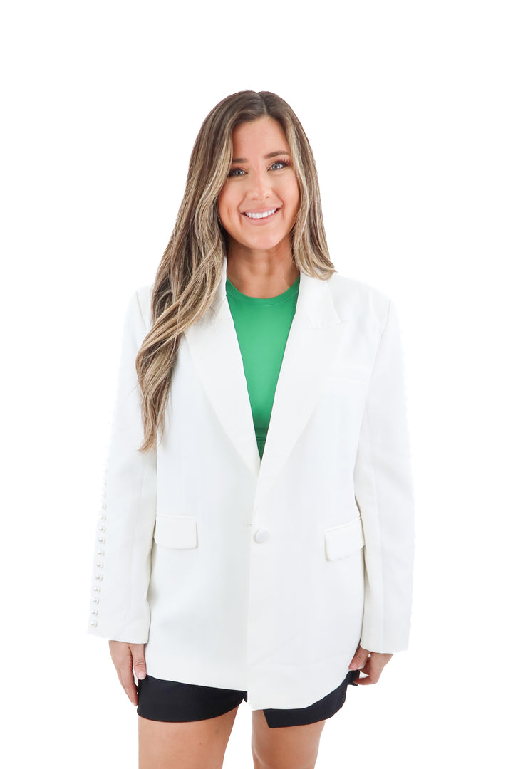 nasty gal white pearl blazer NWT (M; retail $167)