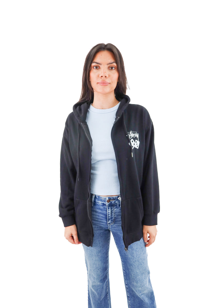 stussy black zip hoodie (l; retail $196)