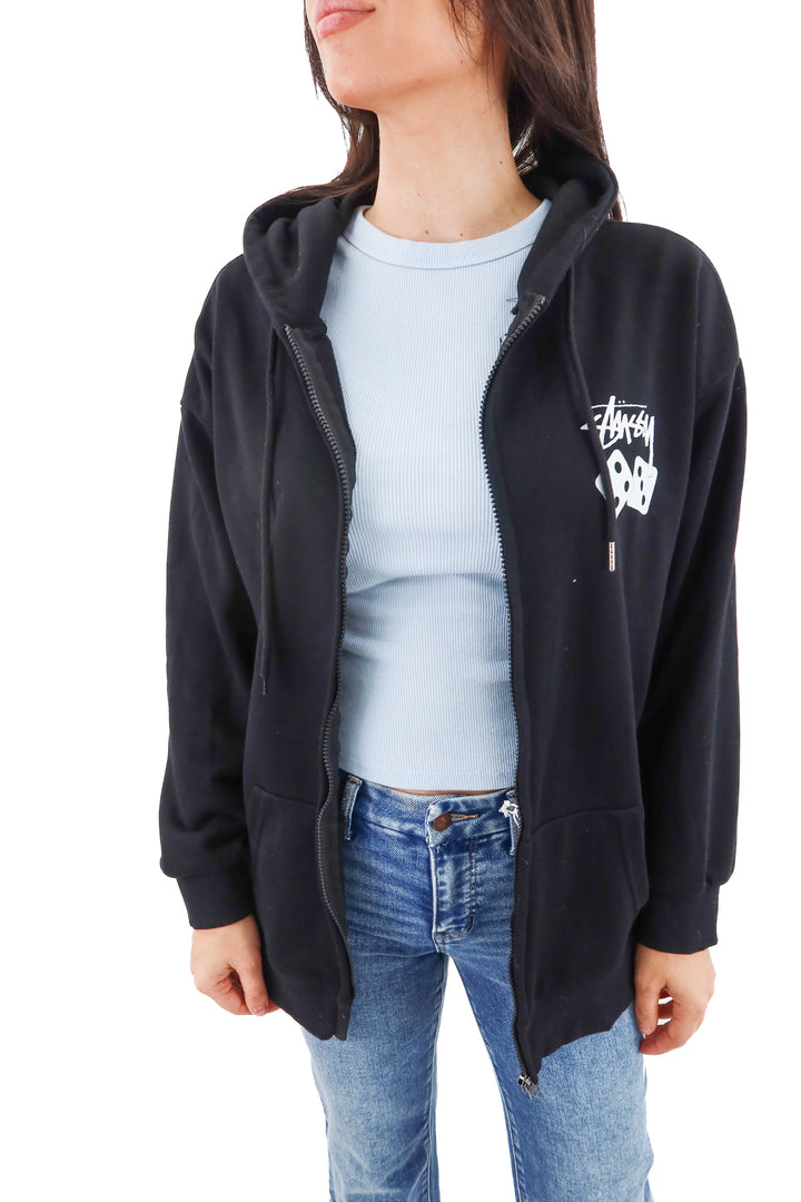 stussy black zip hoodie (l; retail $196)