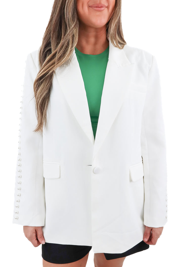 nasty gal white pearl blazer NWT (M; retail $167)