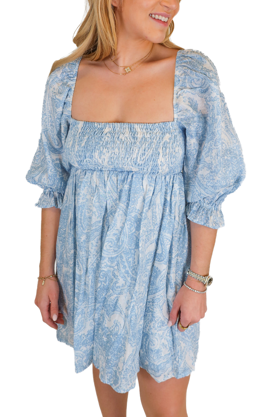 faithful the brand blue and white paisley linen dress NWT (xs; retail $209)