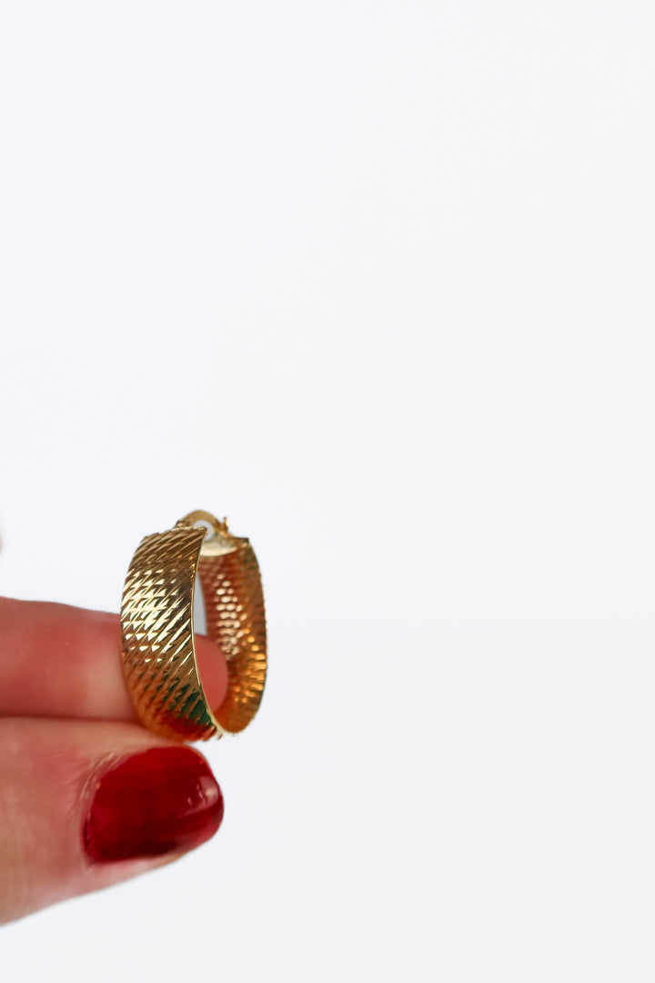 Textured Gold Small Oval Hoop Earrings