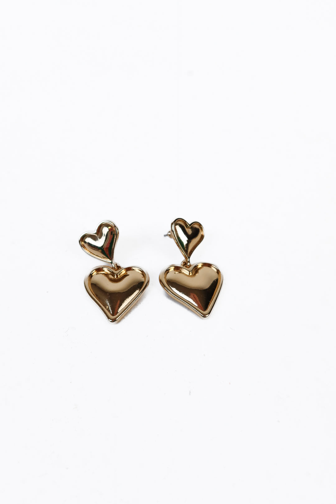 Gold Double Heart Drop Earrings