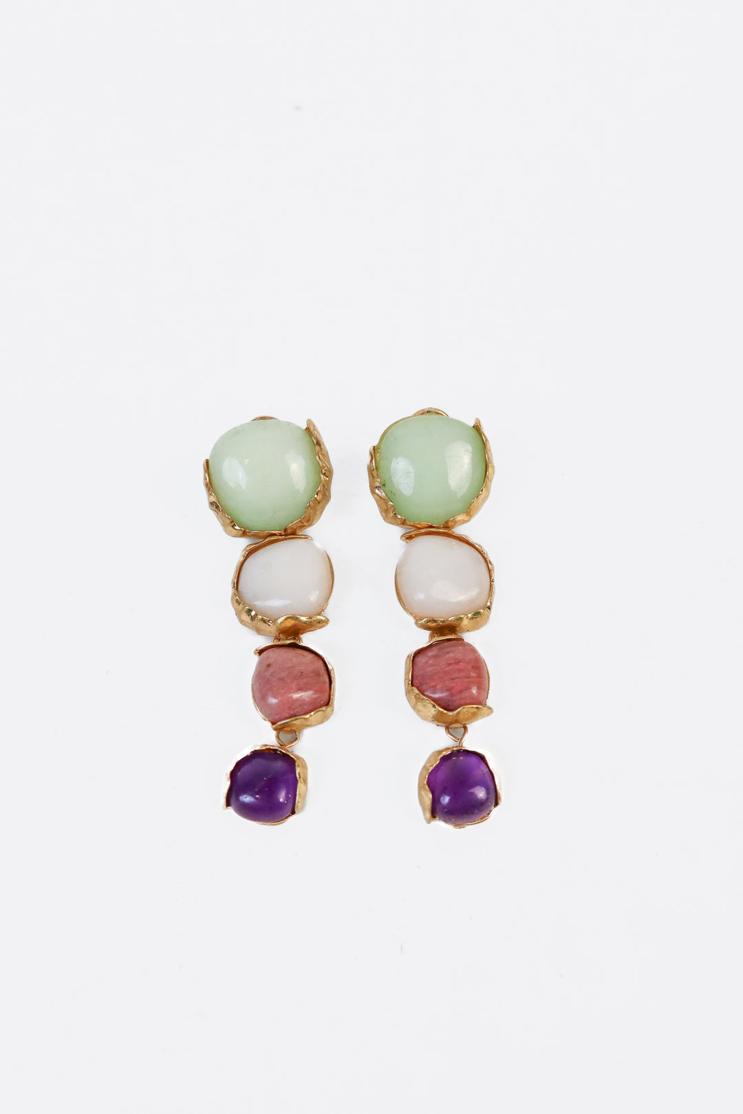 Multicolor Stone/Gold Dangle Earrings