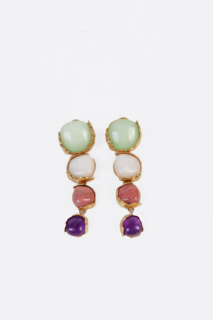 Multicolor Stone/Gold Dangle Earrings