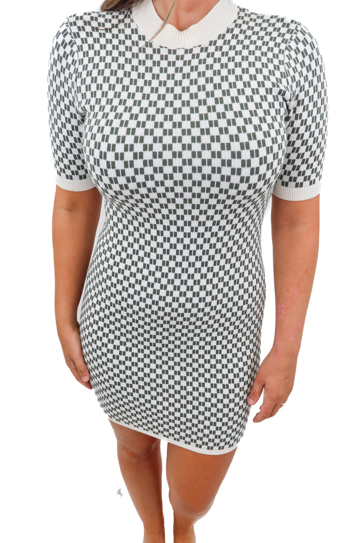 abercrombie & fitch green checkered knit dress (m)