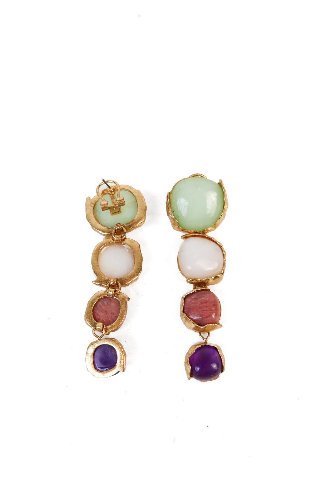 Multicolor Stone/Gold Dangle Earrings
