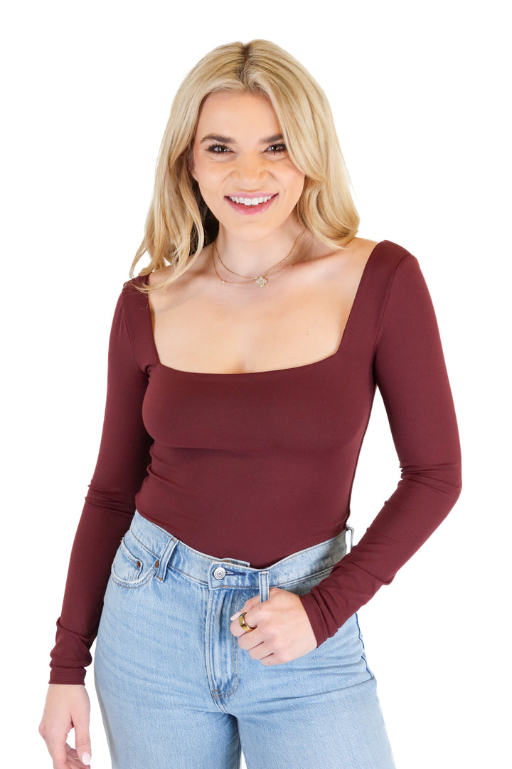 Nuuds Maroon Square Neck Bodysuit (S)