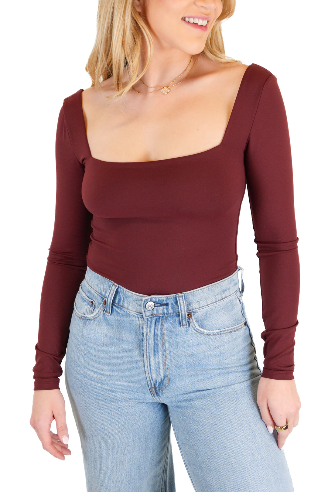 Nuuds Maroon Square Neck Bodysuit (S)