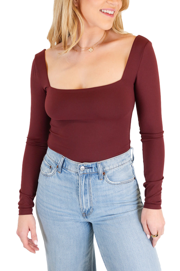 Nuuds Maroon Square Neck Bodysuit (S)