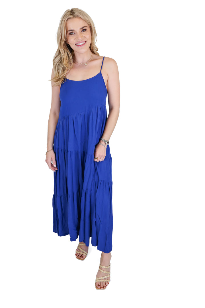 navy blue tiered maxi dress (s)