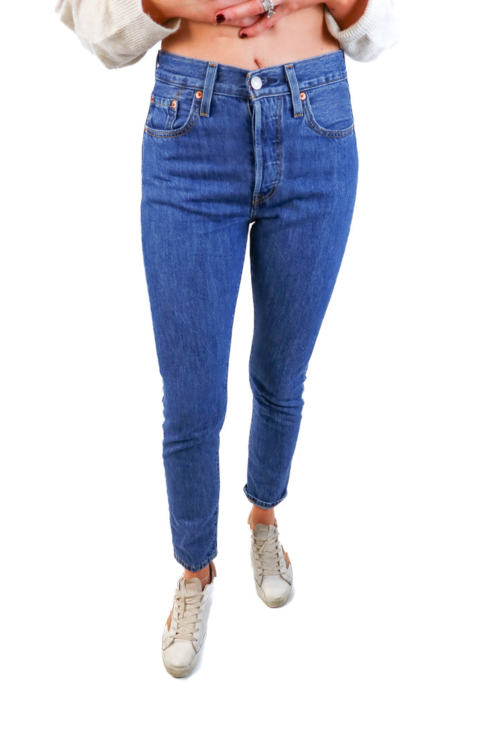 Levi’s medium wash straight leg jeans (W25/L30; retails for $98)