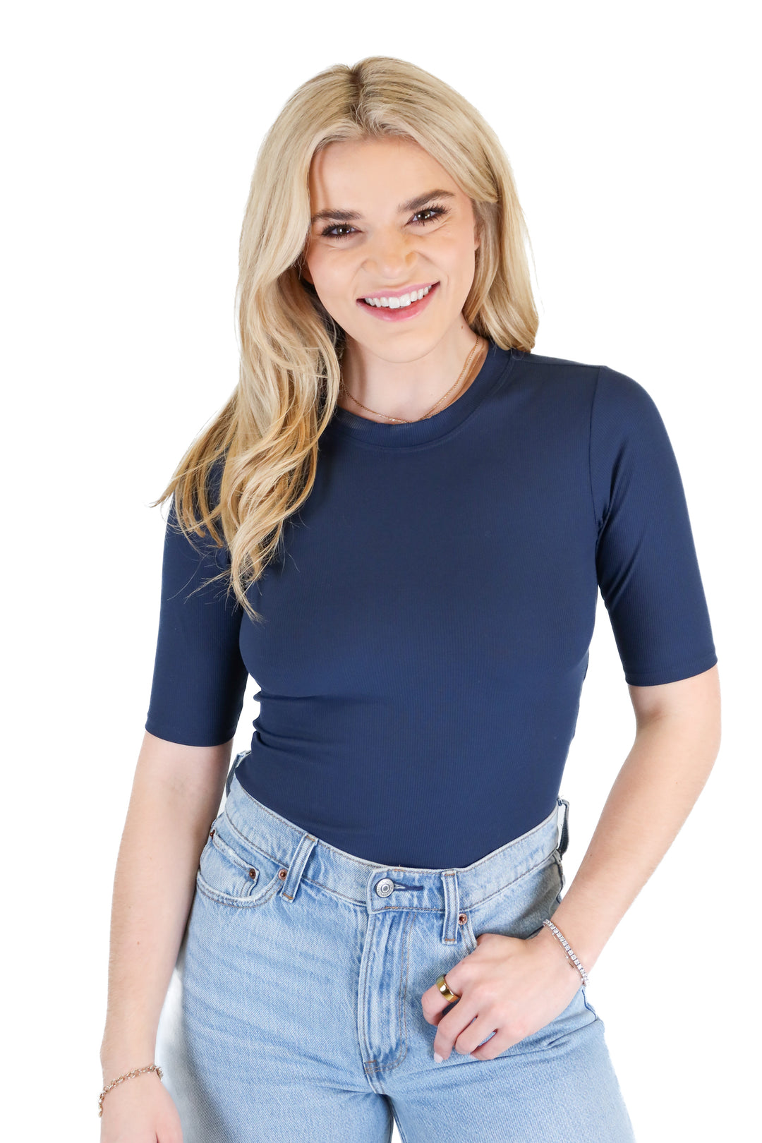Spanx Navy Ribbed Crew Bodysuit (S)