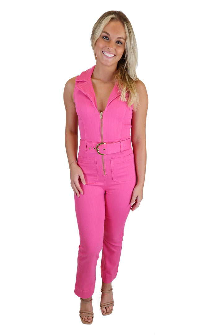 Show Me Your Mumu Hot Pink Denim Jumpsuit (XS)