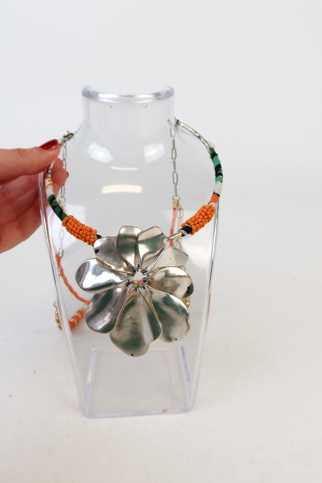 Allie + Bess Beaded Layered Flower Pendant Statement Necklace