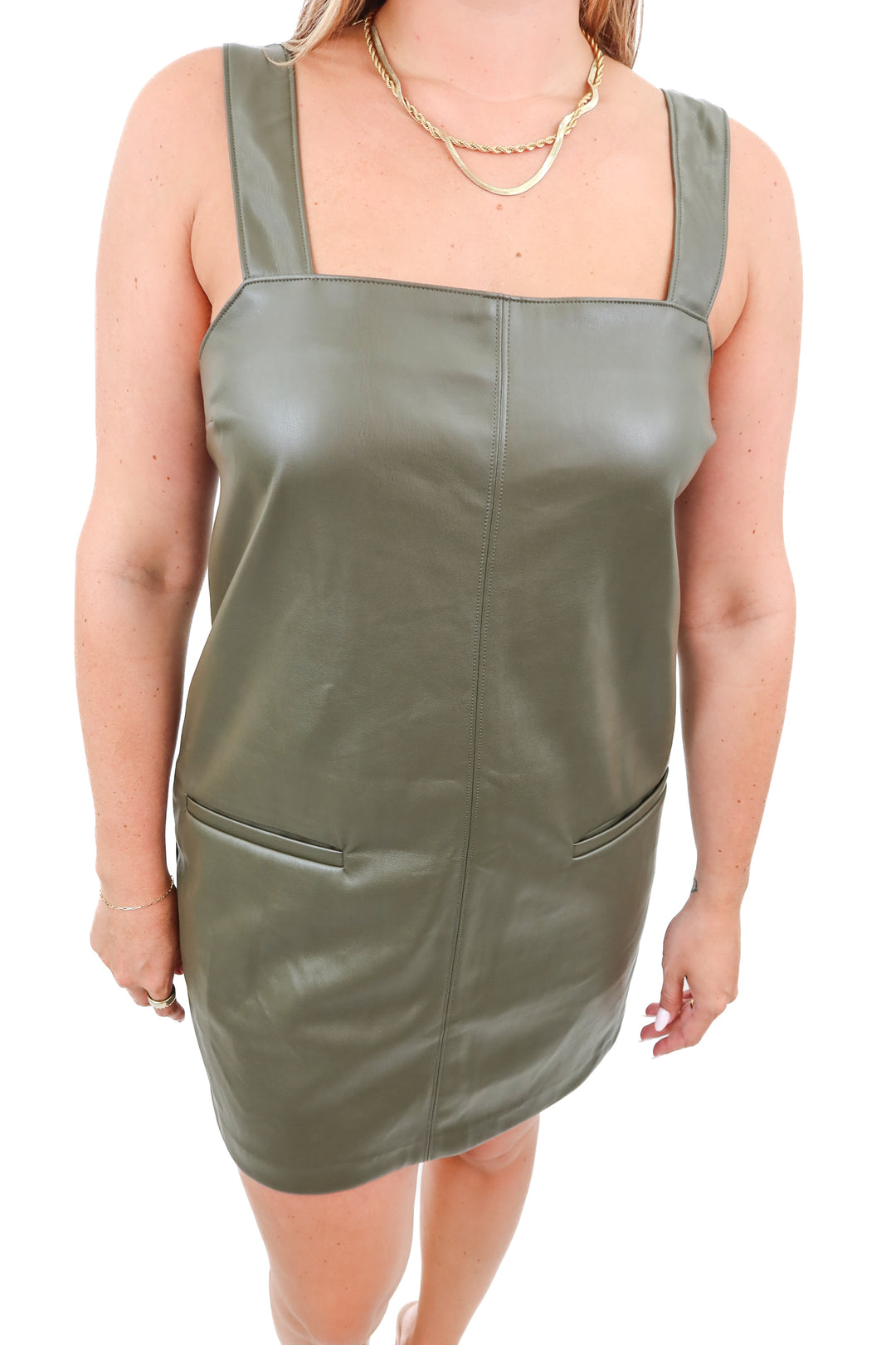 abercrombie & fitch green vegan leather dress (m)