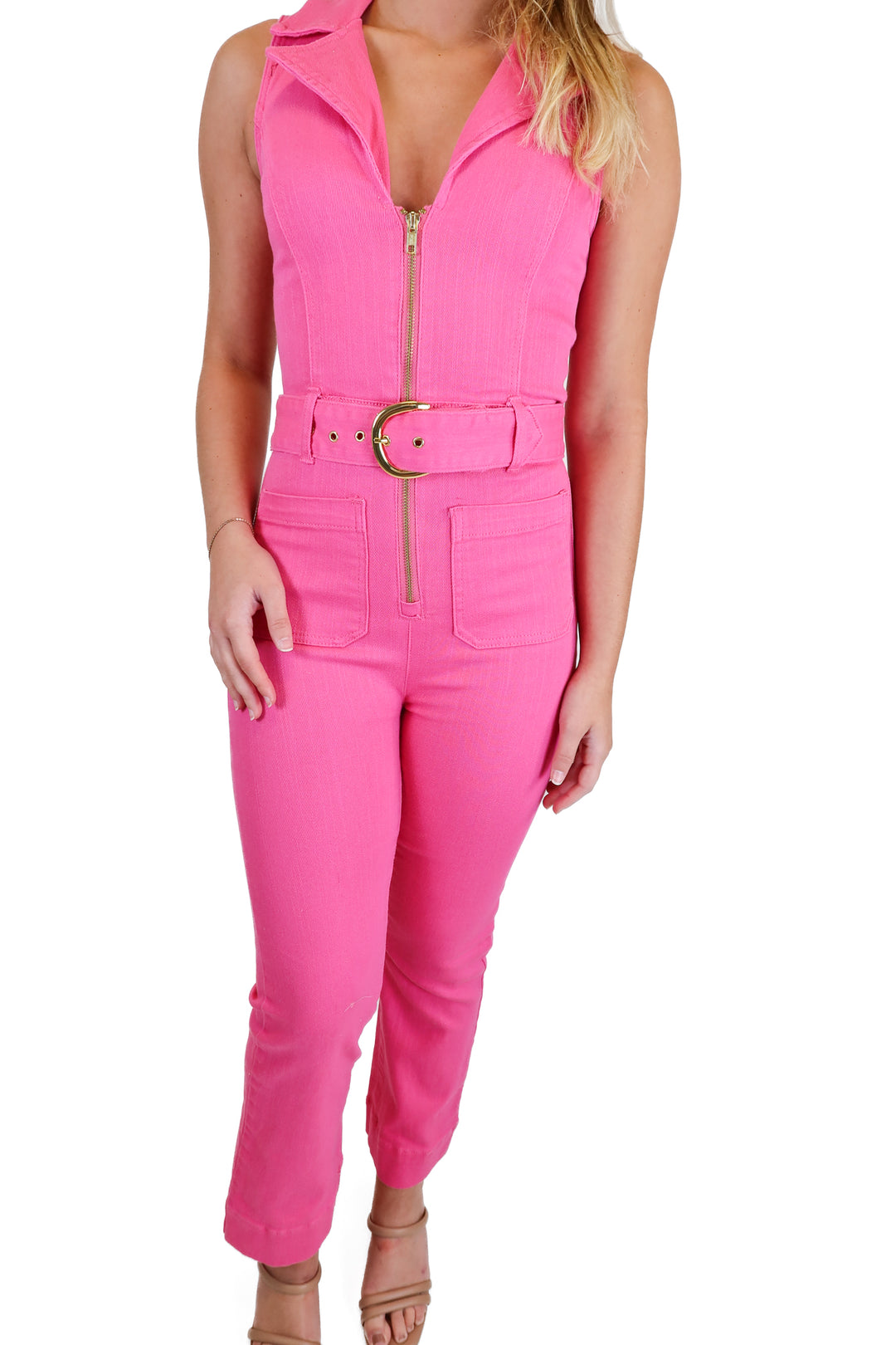 Show Me Your Mumu Hot Pink Denim Jumpsuit (XS)