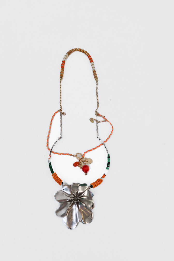 Allie + Bess Beaded Layered Flower Pendant Statement Necklace