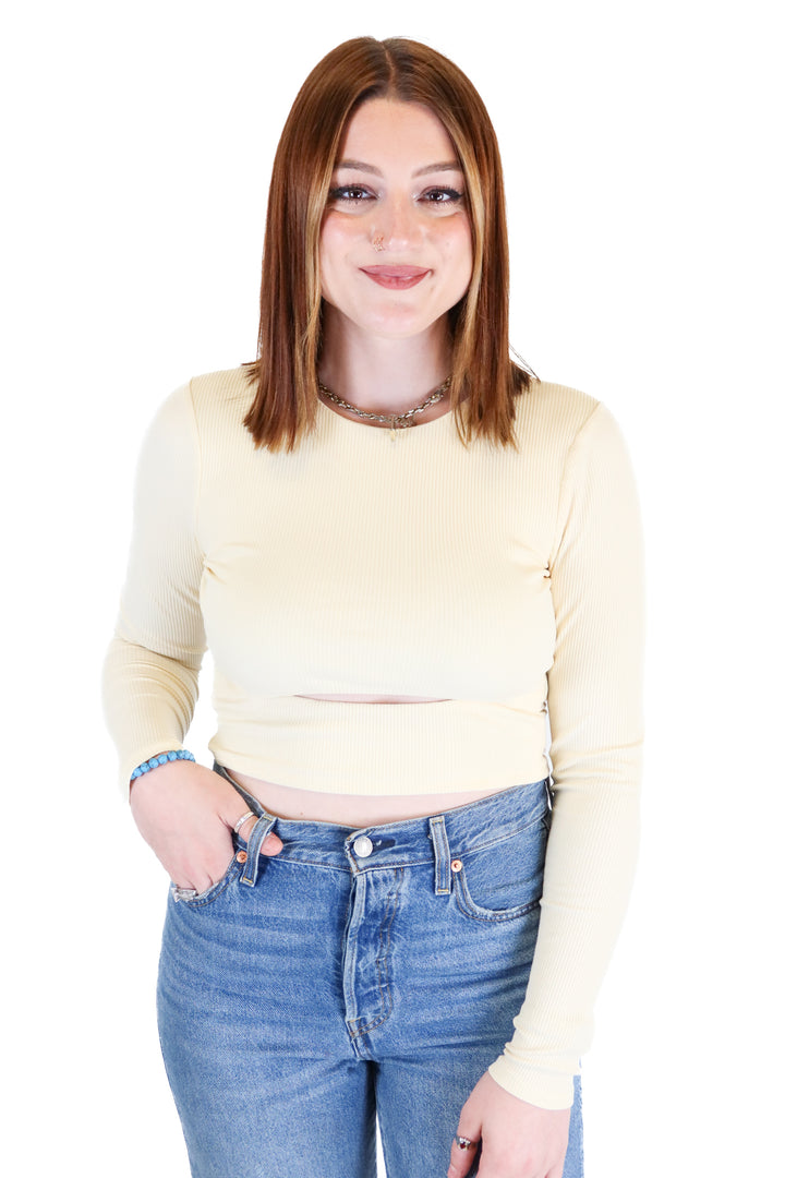 Lovers and Friends Ivory Long Sleeve Cut-Out Top (S)