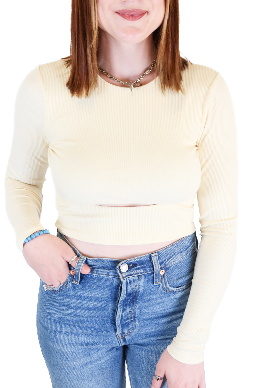 Lovers and Friends Ivory Long Sleeve Cut-Out Top (S)