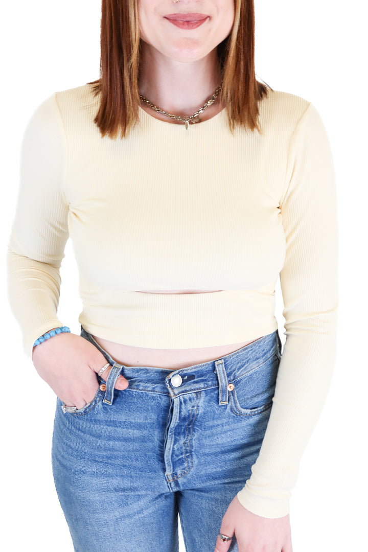 Lovers and Friends Ivory Long Sleeve Cut-Out Top (S)