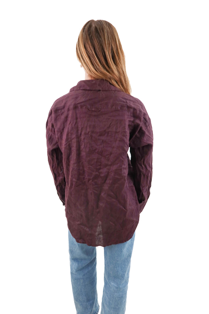 h&m deep plum linen button down (xs)