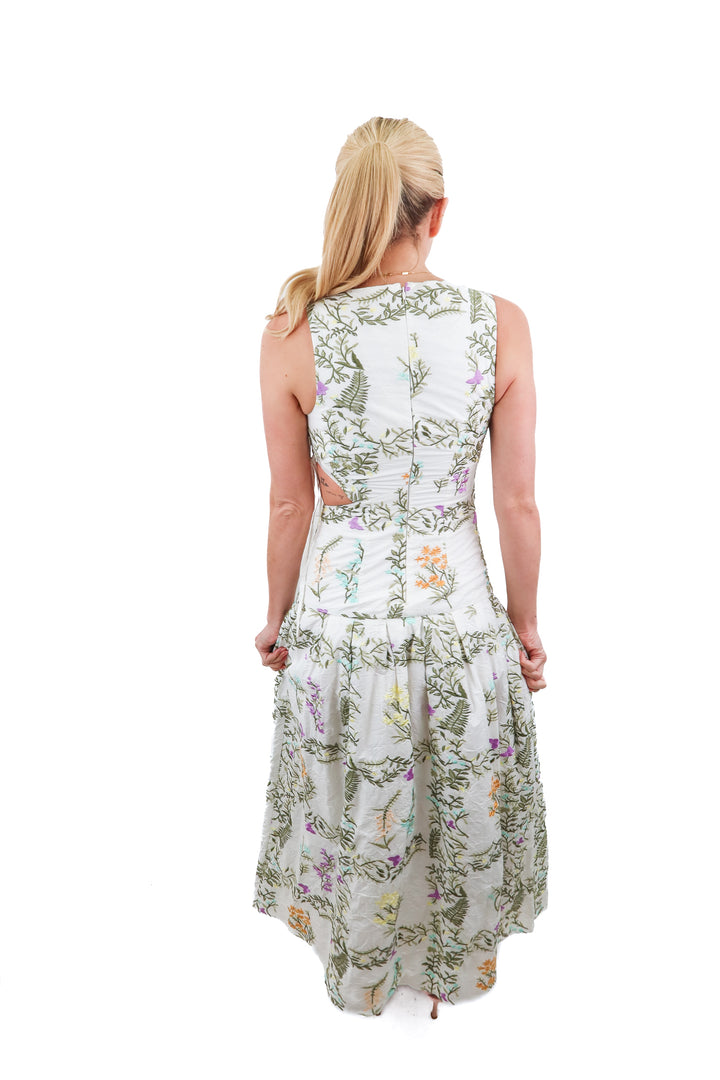 anthropologie white floral crinkle maxi dress NWT (xxsp; retail $248)