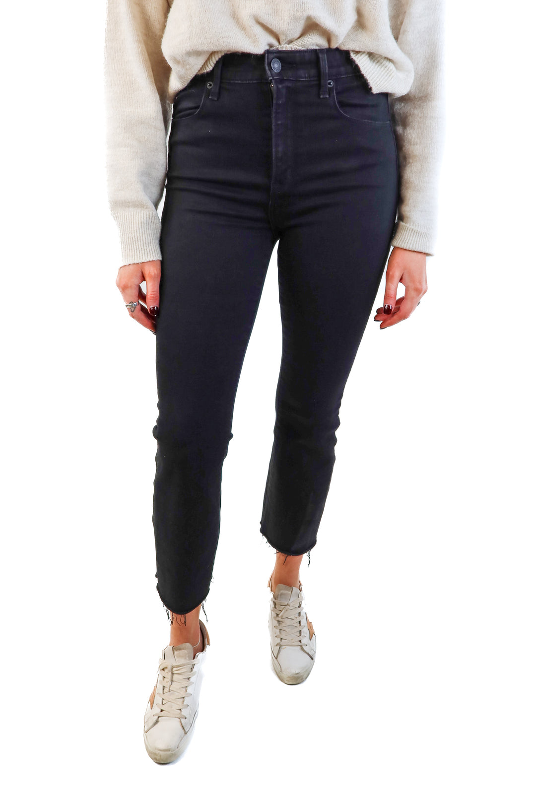 Abercrombie & Fitch black high rise ankle flare jeans (27/4r)