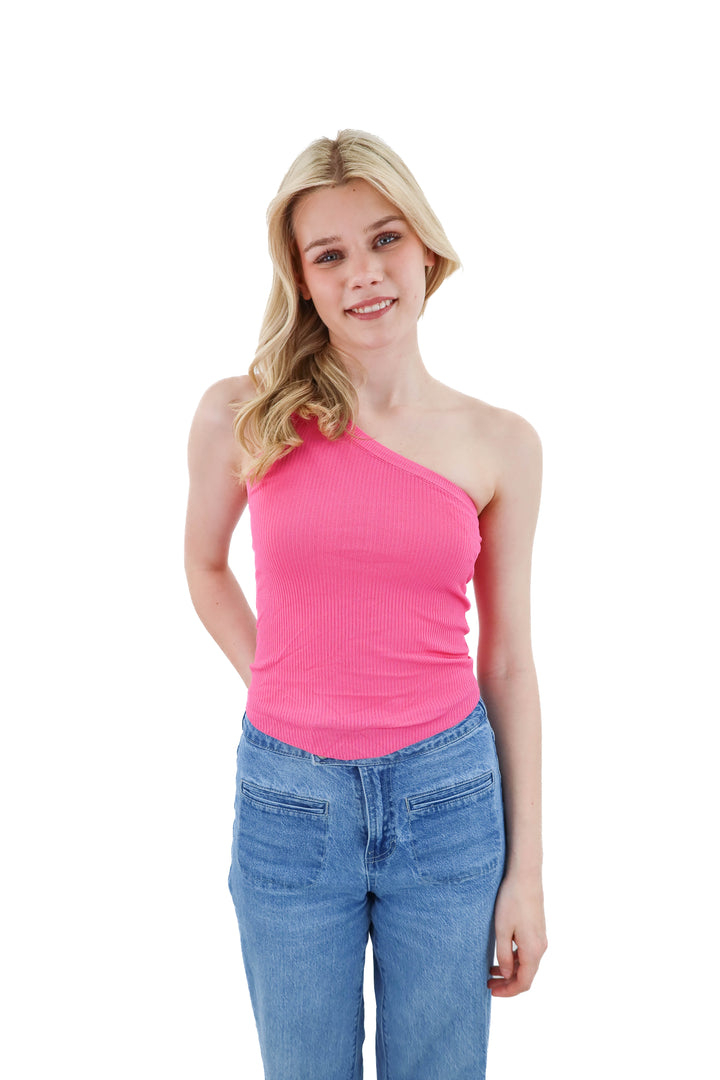 zara pink ribbed one shoulder tank (xs; retail $23)